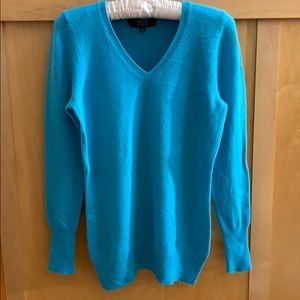 100% Cashmere Vneck Sweater, turq, M